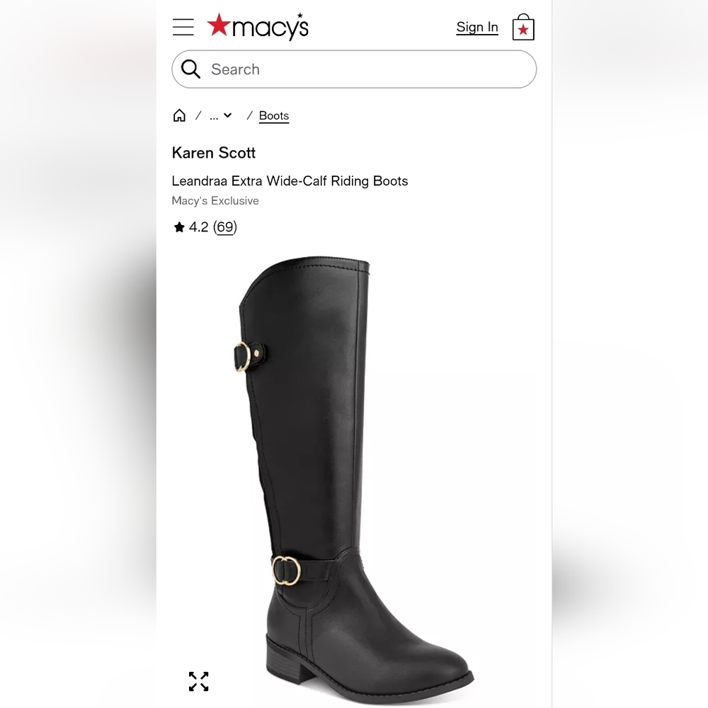 Karen Scott Black Knee High Riding Boots with Gold Buckle Accents